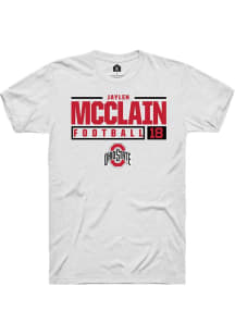 Jaylen McClain  Ohio State Buckeyes White Rally Football NIL Stacked Box Short Sleeve T Shirt
