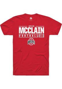 Jaylen McClain  Ohio State Buckeyes Red Rally Football NIL Stacked Box Short Sleeve T Shirt