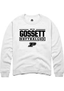 Julia Gossett  Rally Purdue Boilermakers Mens White NIL Stacked Box Long Sleeve Crew Sweatshirt