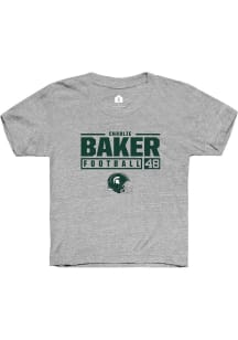 Charlie Baker  Rally Michigan State Spartans Youth Grey NIL Stacked Box Short Sleeve T-Shirt