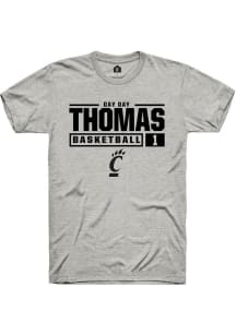 Day Day Thomas  Cincinnati Bearcats Ash Rally NIL Stacked Box Short Sleeve T Shirt