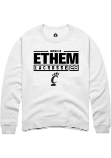 gracie ethem  Rally Cincinnati Bearcats Mens White NIL Stacked Box Long Sleeve Crew Sweatshirt