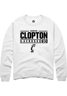 Harper Clopton  Rally Cincinnati Bearcats Mens White NIL Stacked Box Long Sleeve Crew Sweatshirt