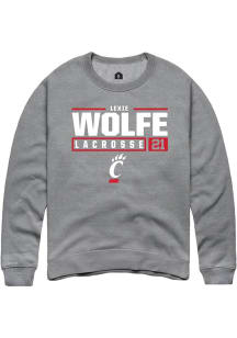 Lexie Wolfe  Rally Cincinnati Bearcats Mens Graphite NIL Stacked Box Long Sleeve Crew Sweatshirt