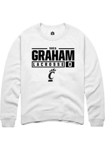 Shea Graham  Rally Cincinnati Bearcats Mens White NIL Stacked Box Long Sleeve Crew Sweatshirt