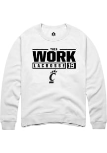 Thea Work  Rally Cincinnati Bearcats Mens White NIL Stacked Box Long Sleeve Crew Sweatshirt