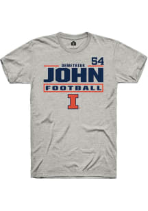 Demetrius John  Illinois Fighting Illini Ash Rally Football NIL Stacked Box Short Sleeve T Shirt