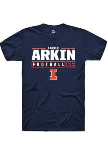 Tanner Arkin  Illinois Fighting Illini Navy Blue Rally Football NIL Stacked Box Short Sleeve T Shi..