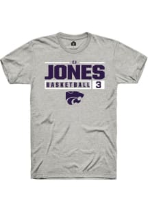 Cj Jones  K-State Wildcats Ash Rally NIL Stacked Box Short Sleeve T Shirt