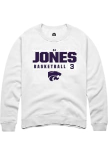 Cj Jones  Rally K-State Wildcats Mens White NIL Stacked Box Long Sleeve Crew Sweatshirt