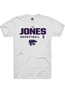 Cj Jones  K-State Wildcats White Rally NIL Stacked Box Short Sleeve T Shirt