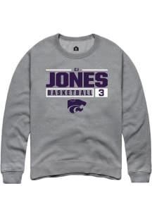 Cj Jones  Rally K-State Wildcats Mens Graphite NIL Stacked Box Long Sleeve Crew Sweatshirt