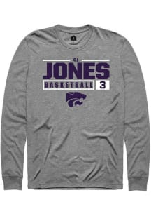 Cj Jones  K-State Wildcats Graphite Rally NIL Stacked Box Long Sleeve T Shirt
