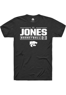 Cj Jones  K-State Wildcats Black Rally NIL Stacked Box Short Sleeve T Shirt