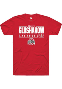 Braden Glushakow  Ohio State Buckeyes Red Rally NIL Stacked Box Short Sleeve T Shirt