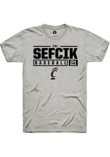 Cal Sefcik  Cincinnati Bearcats Ash Rally NIL Stacked Box Short Sleeve T Shirt