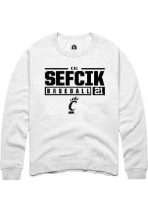 Cal Sefcik  Rally Cincinnati Bearcats Mens White NIL Stacked Box Long Sleeve Crew Sweatshirt