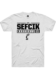 Cal Sefcik  Cincinnati Bearcats White Rally NIL Stacked Box Short Sleeve T Shirt