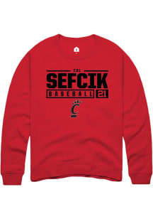 Cal Sefcik  Rally Cincinnati Bearcats Mens Red NIL Stacked Box Long Sleeve Crew Sweatshirt
