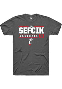 Cal Sefcik  Cincinnati Bearcats Dark Grey Rally NIL Stacked Box Short Sleeve T Shirt