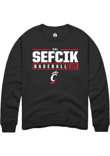Cal Sefcik  Rally Cincinnati Bearcats Mens Black NIL Stacked Box Long Sleeve Crew Sweatshirt