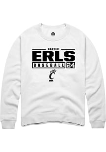 Carter Erls  Rally Cincinnati Bearcats Mens White NIL Stacked Box Long Sleeve Crew Sweatshirt