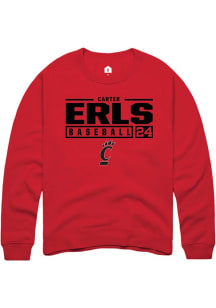 Carter Erls  Rally Cincinnati Bearcats Mens Red NIL Stacked Box Long Sleeve Crew Sweatshirt
