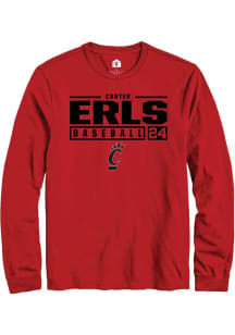 Carter Erls  Cincinnati Bearcats Red Rally NIL Stacked Box Long Sleeve T Shirt