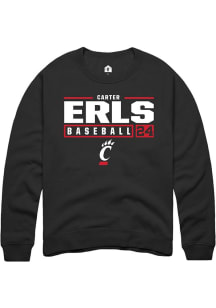 Carter Erls  Rally Cincinnati Bearcats Mens Black NIL Stacked Box Long Sleeve Crew Sweatshirt