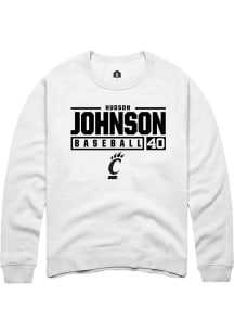 Hudson Johnson  Rally Cincinnati Bearcats Mens White NIL Stacked Box Long Sleeve Crew Sweatshirt