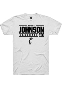 Hudson Johnson  Cincinnati Bearcats White Rally NIL Stacked Box Short Sleeve T Shirt