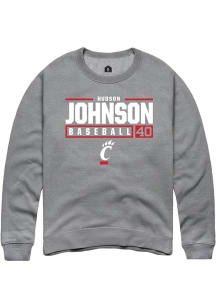 Hudson Johnson  Rally Cincinnati Bearcats Mens Graphite NIL Stacked Box Long Sleeve Crew Sweatshir..