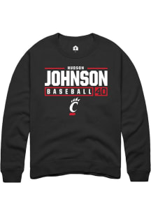 Hudson Johnson  Rally Cincinnati Bearcats Mens Black NIL Stacked Box Long Sleeve Crew Sweatshirt