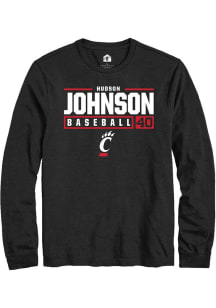 Hudson Johnson  Cincinnati Bearcats Black Rally NIL Stacked Box Long Sleeve T Shirt