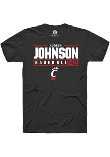 Hudson Johnson  Cincinnati Bearcats Black Rally NIL Stacked Box Short Sleeve T Shirt