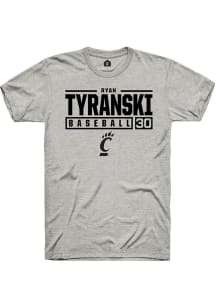Ryan Tyranski  Cincinnati Bearcats Ash Rally NIL Stacked Box Short Sleeve T Shirt