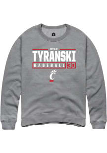 Ryan Tyranski  Rally Cincinnati Bearcats Mens Graphite NIL Stacked Box Long Sleeve Crew Sweatshirt