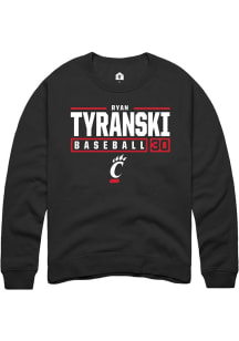Ryan Tyranski  Rally Cincinnati Bearcats Mens Black NIL Stacked Box Long Sleeve Crew Sweatshirt