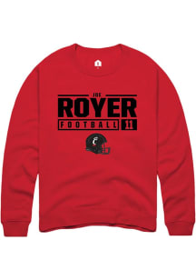 Joe Royer  Rally Cincinnati Bearcats Mens Red Football NIL Stacked Box Long Sleeve Crew Sweatshirt