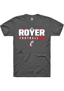 Joe Royer  Cincinnati Bearcats Dark Grey Rally Football NIL Stacked Box Short Sleeve T Shirt