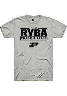 Elliot Ryba  Purdue Boilermakers Ash Rally NIL Stacked Box Short Sleeve T Shirt