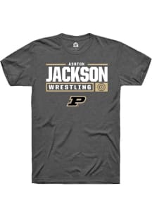 Ashton Jackson  Purdue Boilermakers Dark Grey Rally NIL Stacked Box Short Sleeve T Shirt
