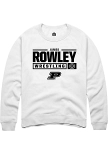 James Rowley  Rally Purdue Boilermakers Mens White NIL Stacked Box Long Sleeve Crew Sweatshirt