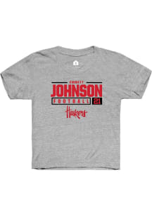 Emmett Johnson  Rally Nebraska Cornhuskers Youth Grey NIL Stacked Box Short Sleeve T-Shirt