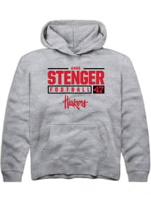 Gage Stenger  Rally Nebraska Cornhuskers Youth Grey NIL Stacked Box Long Sleeve Hoodie