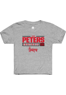 Jake Peters  Rally Nebraska Cornhuskers Youth Grey NIL Stacked Box Short Sleeve T-Shirt
