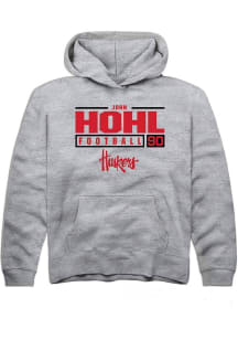 John Hohl  Rally Nebraska Cornhuskers Youth Grey NIL Stacked Box Long Sleeve Hoodie