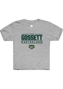Caleb Gossett  Rally Ohio Bobcats Youth Grey NIL Stacked Box Short Sleeve T-Shirt