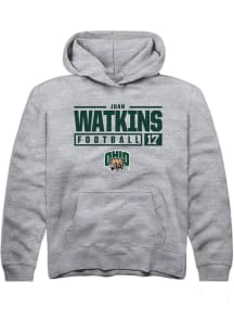 Juan Watkins  Rally Ohio Bobcats Youth Grey NIL Stacked Box Long Sleeve Hoodie
