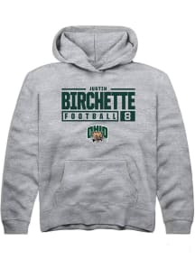 Justin Birchette  Rally Ohio Bobcats Youth Grey NIL Stacked Box Long Sleeve Hoodie